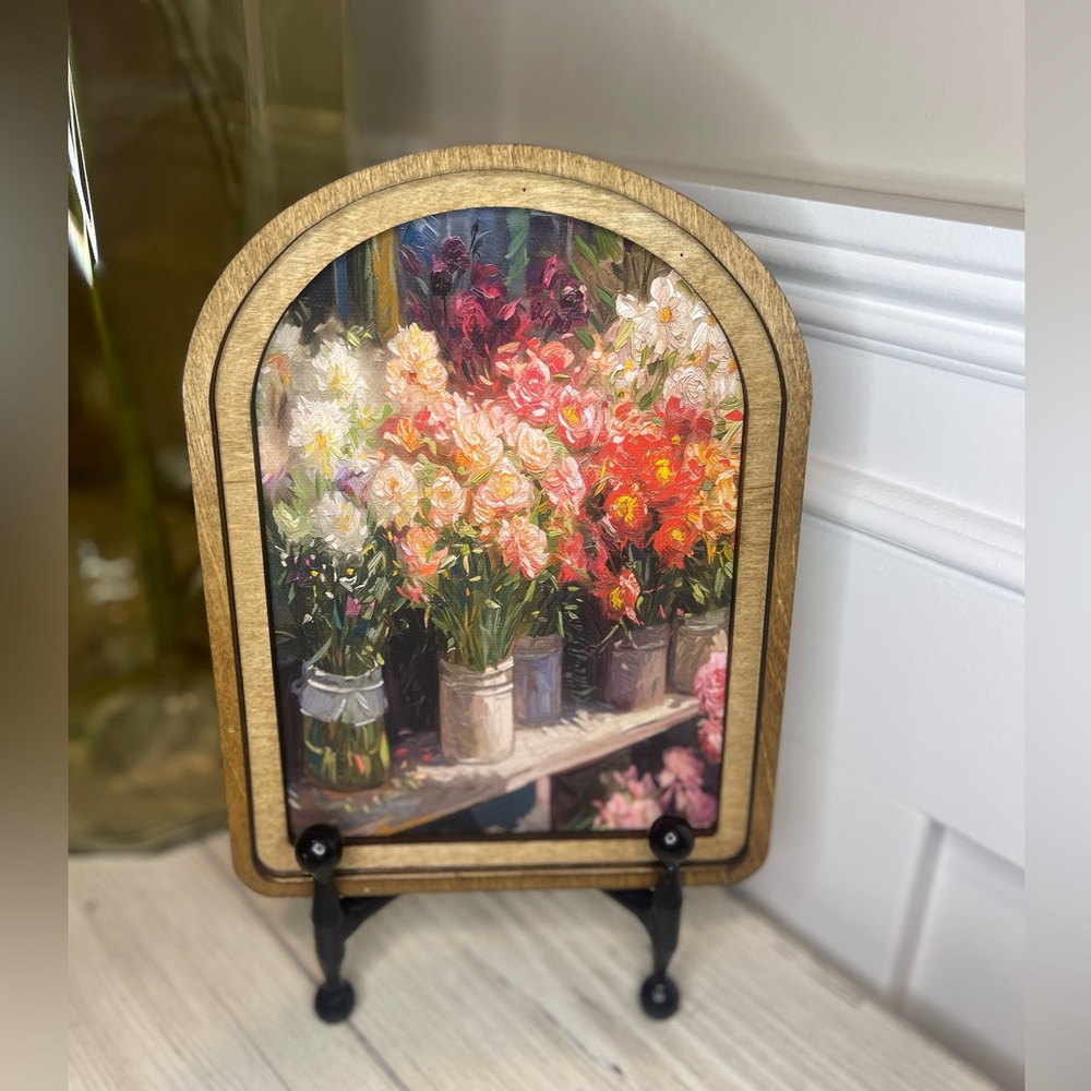 Floral Art Print in Wooden Frame Handmade. Darling on easel, hung, leaning. New